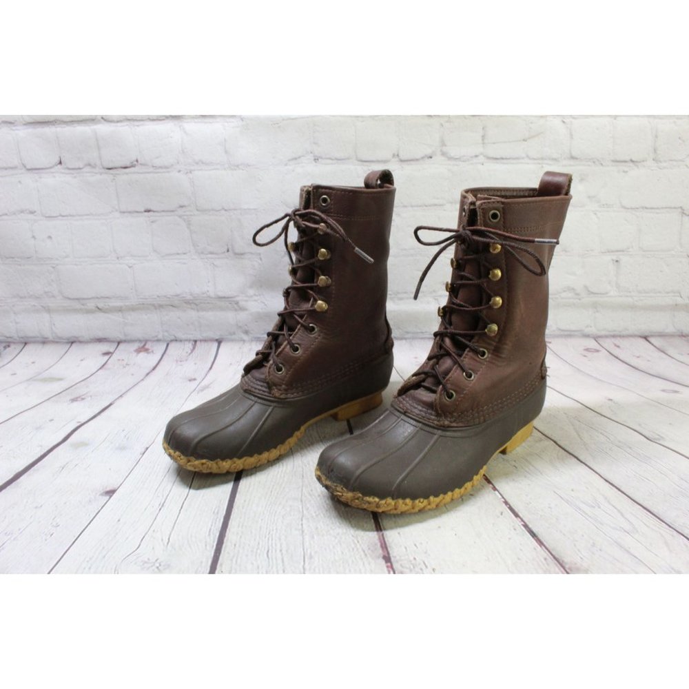 LL Bean Unlined Brown Leather Maine Hunting Shoes Duck Boots Size 8 M - Picture 2 of 9
